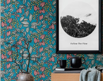 Blumen Tapete in Petrol | Wohnzimmer und Esszimmer Vliestapete mit floralem Muster | Elegante Wandtapete mit Blätter Muster 20er Jahre Stil
