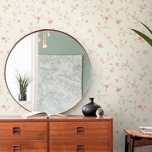 Blumentapete in Creme Grün | Florale Tapete mit Blumen Beige Rosa | Moderne Vliestapete Schlafzimmer Wohnzimmer Küche Bad | 10.05 m x 0.53 m