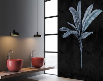 Modern jungle wallpaper black blue | Photo wallpaper with palm leaves | Bedroom, kitchen, hallway, office and living room wallpaper | 2.00mx2.70m