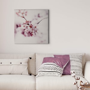 Canvas Painting Flowers | Nature | Pink White | Canvas on stretcher frame | Mural | Flowers Pictures | Decorative picture | 50 cm x 50 cm