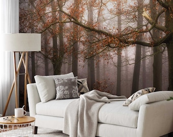 Designwalls | Foggy Autumn Forest | Braun Orange - Brown Orange - Forest Tree Nature wallpaper for bedroom, living room, office, kitchen