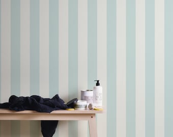 Maritime wallpaper with stripes | Baby room non-woven wallpaper light blue white striped | Block strip wallpaper in classic style for bedrooms