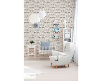 Papier peint pour enfants avec animaux Beige Gris blanc | Papier peint | papier peint avec des chiens papier peint de chambre de bébé pour bébés