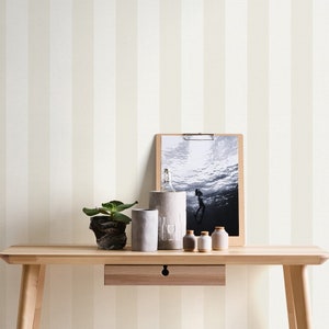 Carta da parati con strisce di | bianco Carta da parati moderna in tessuto non tessuto beige a righe | Carta da parati a righe per soggiorno camera da letto cucina ufficio | 10,05 m x 0,53 m