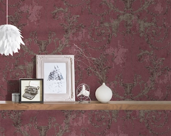 Baroque wallpaper red gold | Non-woven wallpaper ornaments red | Classic pattern wallpaper | Bedroom living room wallpaper | 10.05 x 0.53 m