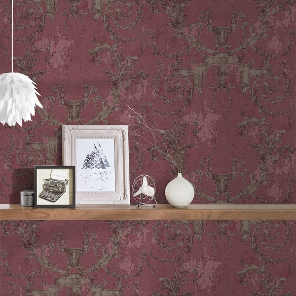 Baroque wallpaper red gold | Non-woven wallpaper ornaments red | Classic pattern wallpaper | Bedroom living room wallpaper | 10.05 x 0.53 m