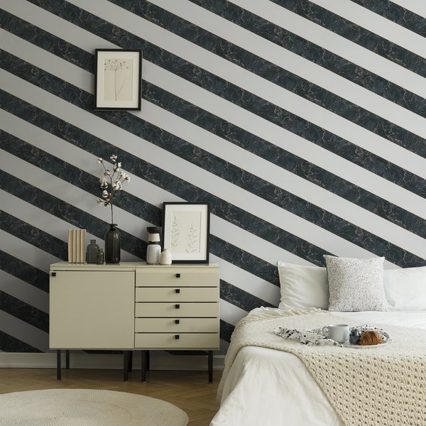 Striped wallpaper gold white black | Designer wallpaper | Marble wallpaper | Bedroom, kitchen, hallway, office and living room wallpaper | 10.05mx0.53m