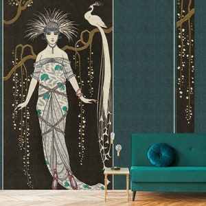 Wellness Fototapete blau schwarz gold | Tiere Fototapete Vögel | Schlafzimmer-, Küchen-, Flur-, Büro und Wohnzimmertapete | 4,00 m x 2,70 m