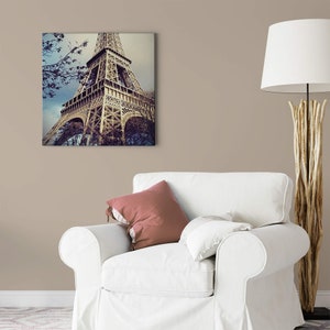 Canvas painting Eiffel Tower | Cities Buildings | Blue Brown | Canvas on stretcher frame | Mural | Skyline | Decorative picture | 50 cm x 50 cm