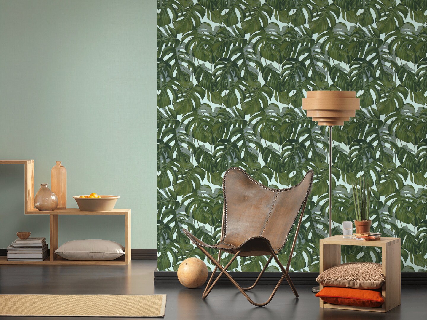 Jungle wallpaper Grey Green Tropical wallpaper pattern Etsy