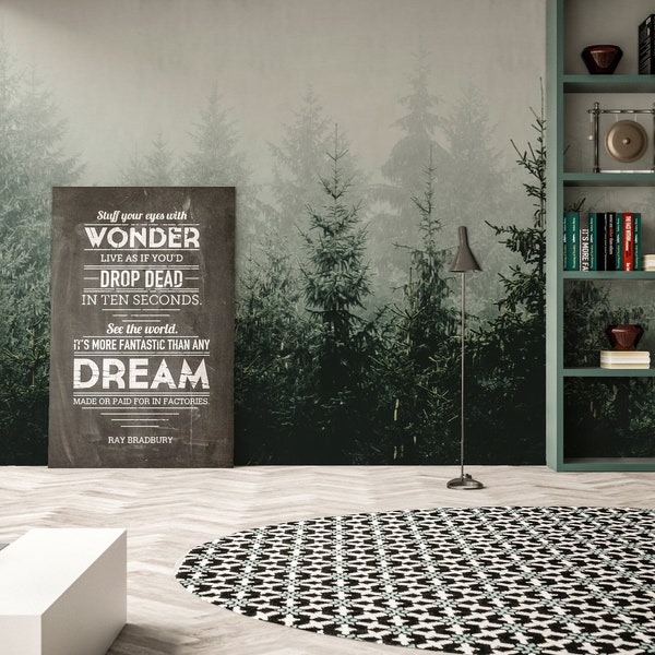 Mural with Forest Green White | Wallpaper Forest Fog Nature Plants | Bedroom, office, hallway and living room wallpaper | 4.00 m x 2.70 m