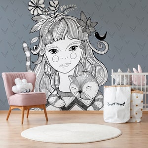 Mural Modern Grey White | Wallpaper Modern Abstract Girls | Bedroom, hallway, office and living room wallpaper | 4.00 m x 2.70 m