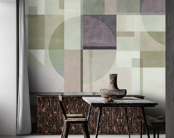 Mural modern green purple grey | modern mural abstract | Bedroom, kitchen, hallway, office and living room wallpaper | 4.00mx2.70m