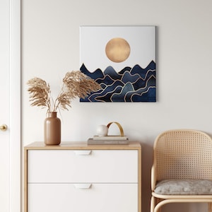 Canvas Art | Landscapes | Yellow Blue | Canvas on stretcher frame | Mural | Decorative picture | 50 cm x 50 cm