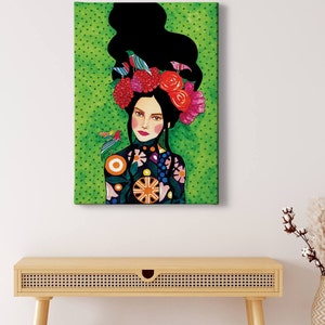Leinwandbild Flower Girl | Mädchen mit Blüten | bunt | Leinwand auf Keilrahmen | Wandbild | Dekobild | 50 cm x 70 cm