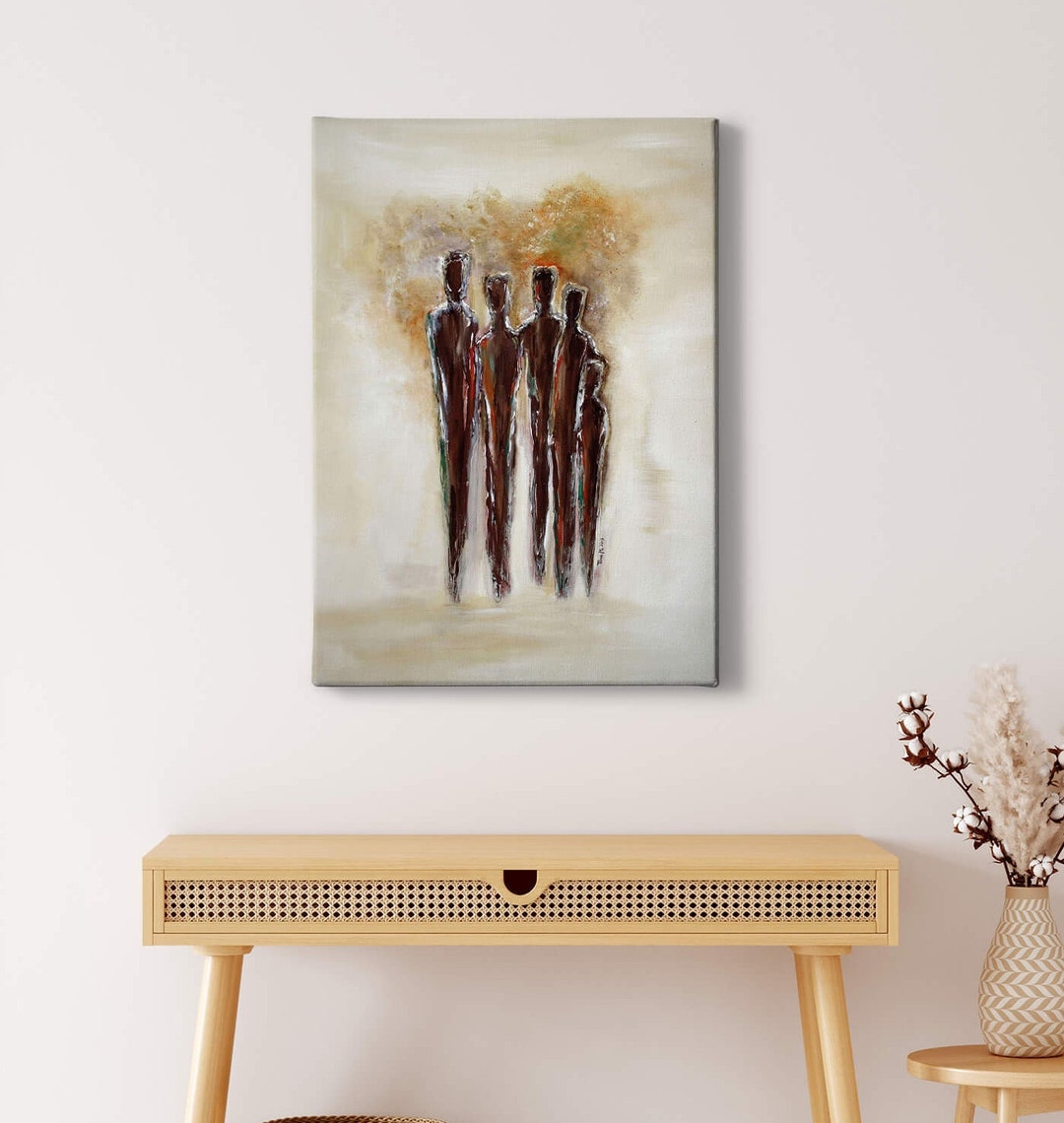 Canvas Together More People Art Abstract Brown Canvas on Stretcher ...