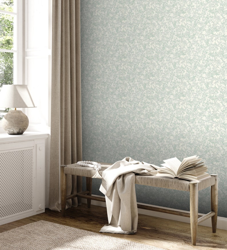 Floral non-woven wallpaper floral wallpaper Green White Floral Wallpaper country house Bedroom wallpaper 10.05m x 0.53m image 1