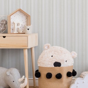 Carta da parati per bambini | neutro Carta da parati non tessuta a strisce grigie per le stanze delle ragazze e delle stanze dei ragazzi | Carta da parati a righe in pile ideale per baby room