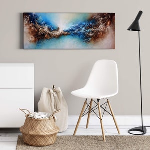 Canvas Painting Abstract | Art | Blue Brown | Canvas on stretcher frame | Mural | Decorative picture | 40 cm x 100 cm