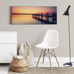 Murals Lake | Landscape | Blue Orange | | image on canvas Canvas on stretcher frame | Decorative picture | 100 cm x 40 cm & 70 cm x 50 cm