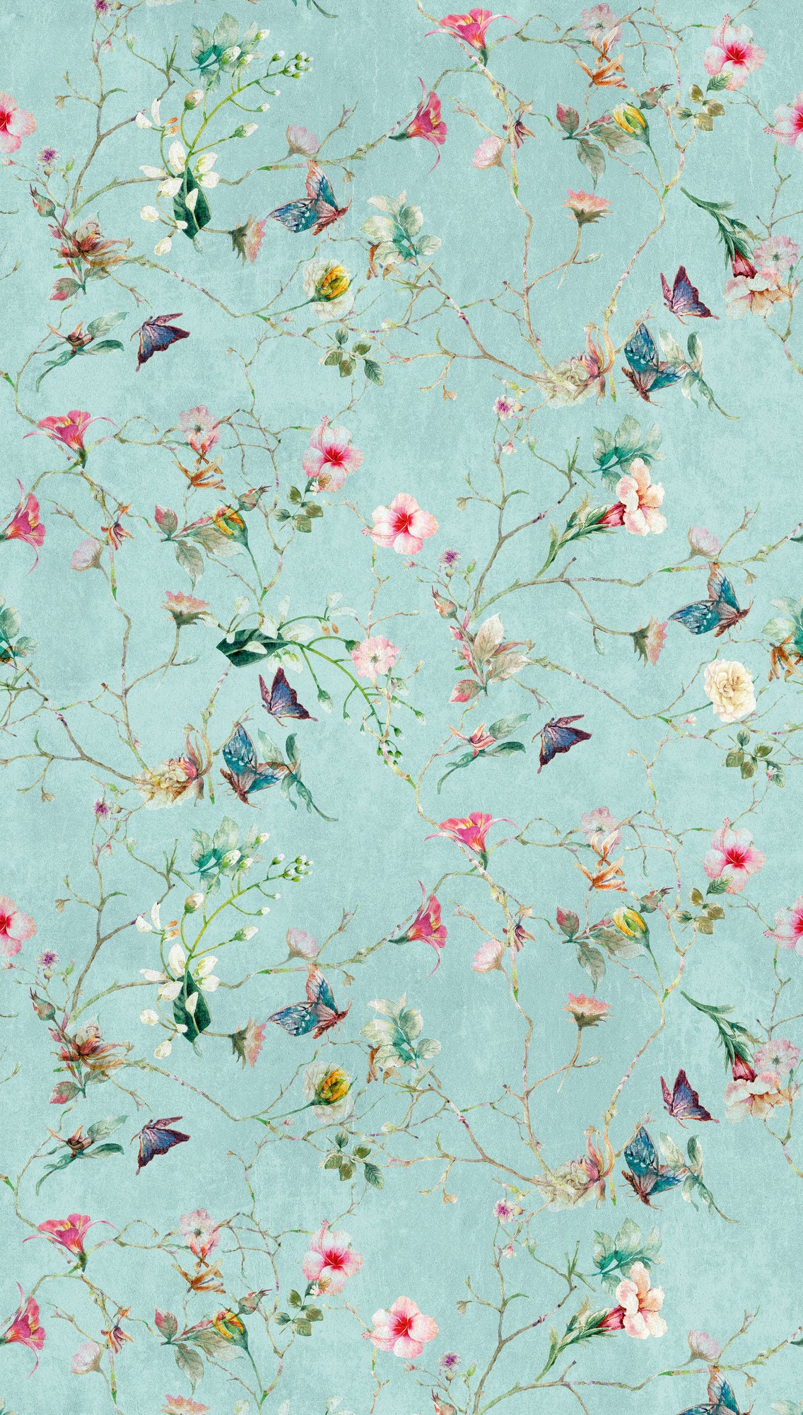 Floral Wallpaper Turquoise Non Woven Wallpaper Green Etsy Uk
