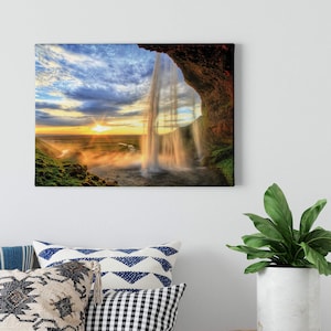 Canvas Print Waterfall | mountain | Sunset | canvas on stretcher | waterfall | Mural | Deco image | 70cm x 50cm