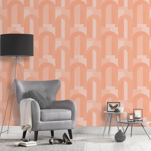 retro wallpaper orange beige geometric | art deco wallpaper design wallpaper | non-woven wallpaper living room bedroom | 10.05 m x 0.53 m