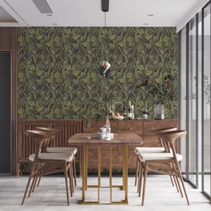 Exotic jungle wallpaper | non-woven wallpaper with leaves in black & green | wallpaper living room bedroom dining room bath |10,05m x 0,53m
