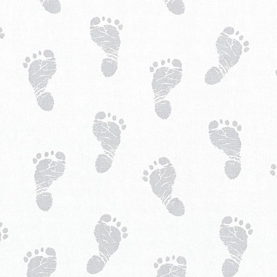 Autoadhesivo Papel Pintado Habitación Infantil Blanco Ÿ Gris de bebé  Huellas