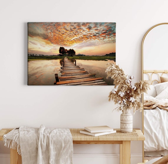 winnen Zullen Geneigd zijn Canvas schilderij Bootdok Meer Zonsondergang De zon - Etsy Nederland