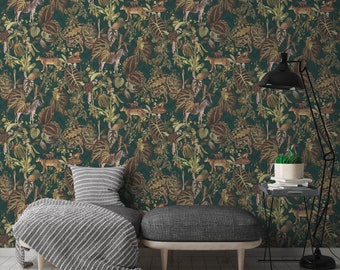 Modern jungle wallpaper green brown | Designer wallpaper | floral wallpaper | Bedroom, kitchen, hallway, office and living room wallpaper | 10.05mx0.53m