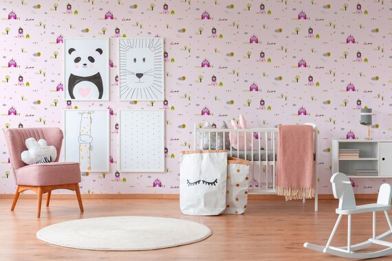Princess Wallpaper in Pink Pink Frog King Non-woven - Etsy Princess Wallpaper in Pink Pink Frog King Non-woven - Etsy