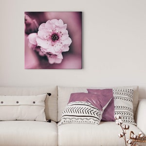 Canvas Painting Flowers | Nature | White Pink | Canvas on stretcher frame | Mural | Flowers Pictures | Decorative picture | 50 cm x 50 cm