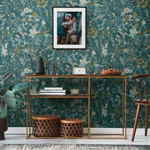 Floral Wallpaper Petrol With Floral Pattern Blue Yellow Green Living