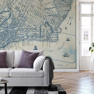 Fototapete | Old Vintage City Map New York | New York Stadtplan Blau Weiß Vintage | Wohnzimmertapete Schlafzimmer  | 3,84 m x 2,6 m