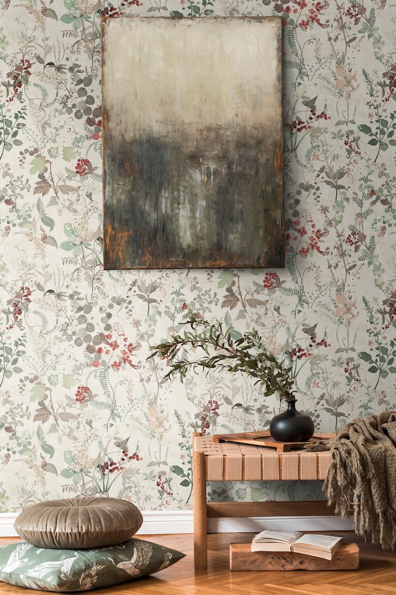 Tapete Blumen & Beeren im Landhaus Stil Weiß Grün Rot Beige Wohnzimmer Vliestapete Schlafzimmer Küche Büro Flur 10.05 m x 0.53 m Bild 2