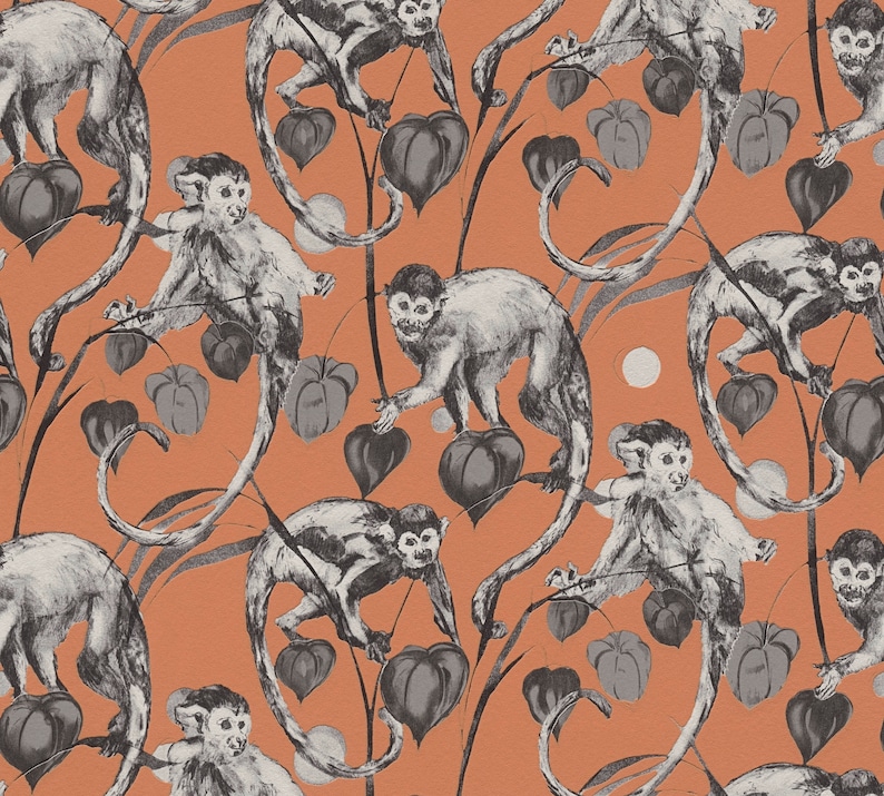 Natural wallpaper orange grey black Jungle wallpaper with monkeys Bedroom, kitchen, hallway, office and living room wallpaper 10.05mx0.53m image 6