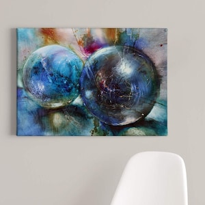 Canvas Blue Balls | Sparkling | blue | Blue Mud | Canvas on stretcher frame | Mural | Decorative picture | 70 cm x 50 cm