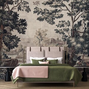Carta da parati naturale marrone blu | Mural Tree Landscape Foresta vintage | Camera da letto, cucina, corridoio, ufficio e soggiorno sfondi | 4.00mx2,70m