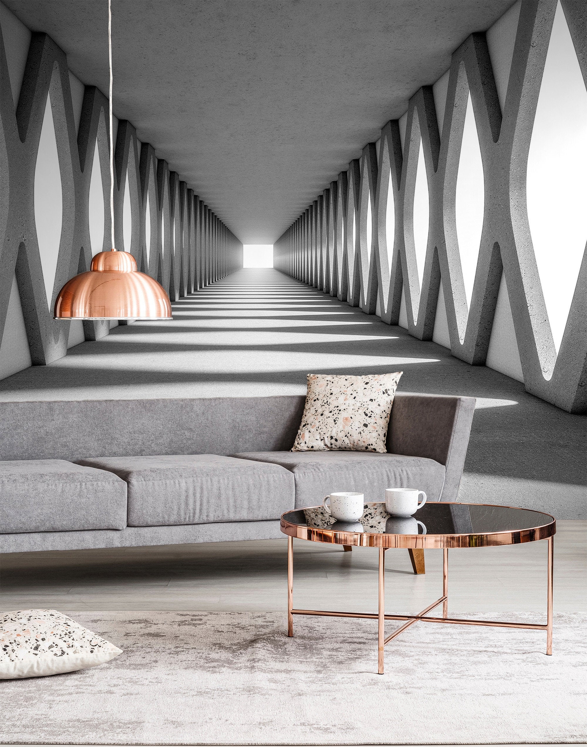 3D Photo Wallpaper Grey White Grey Aisle Living Room - Etsy