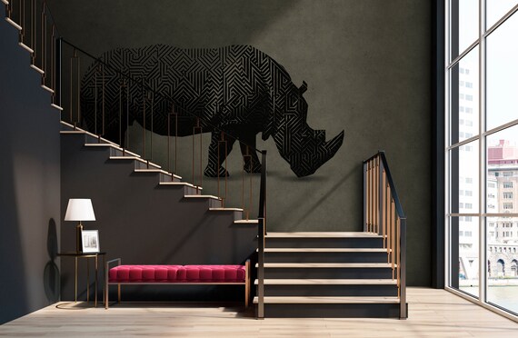 Photo Wallpaper Abstract Grey Green Green Black Rhino 1 Hallway