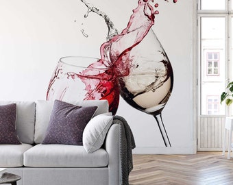 Papier peint photo | Wine Glasses | Moderne papier peint design papier peint rouge crème blanc | Papier peint salle à coucher | Verres à vin