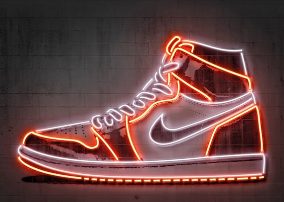 Sneaker Wallpaper Nike Jordan 1 LED Wallpaper Barnded snekaer Stretcher picture Boys room 70 cm x 50 cm Canvas painting