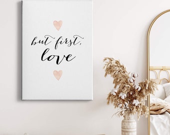 Canvas First Love | Saying | black | white | Canvas on stretcher frame | Mural | Decorative picture | 50 cm x 70 cm