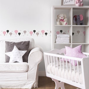 Heißluftballon Tapete Bordüre für Kinderzimmer | Ballon Bordüre selbstklebend in Rosa und Grau | Babyzimmer Tapete ideal für Mädchenzimmer