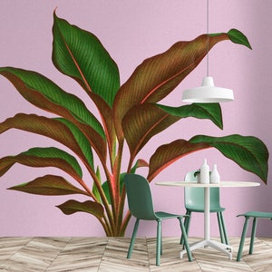 Mural Palms violet brown green | Natural wallpaper with leaves | Bedroom, kitchen, hallway, office and living room wallpaper | 4.00 m x 2.70 m