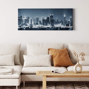 Canvas painting New York at night | City |  Black Blue| Canvas on stretcher frame | Mural City| Decorative picture | 40 cm x 100 cm
