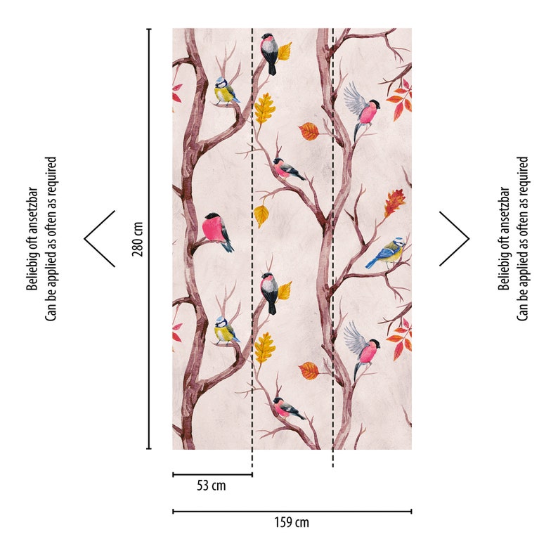 Tapete Vögel mit Blättern Rosa Braun Wald Tapete Zweige Vliestapete Vögel Äste Natur Florale Blumen Fototapete Tiere 2.80m x 1.59m Bild 4