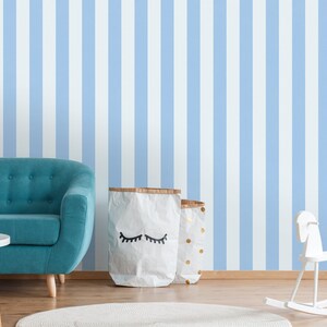 Carta da parati marittima per baby room | Carta da parati azzurra con strisce a blocchi ideale per le stanze dei ragazzi | Carta da parati per bambini in pile a righe blu