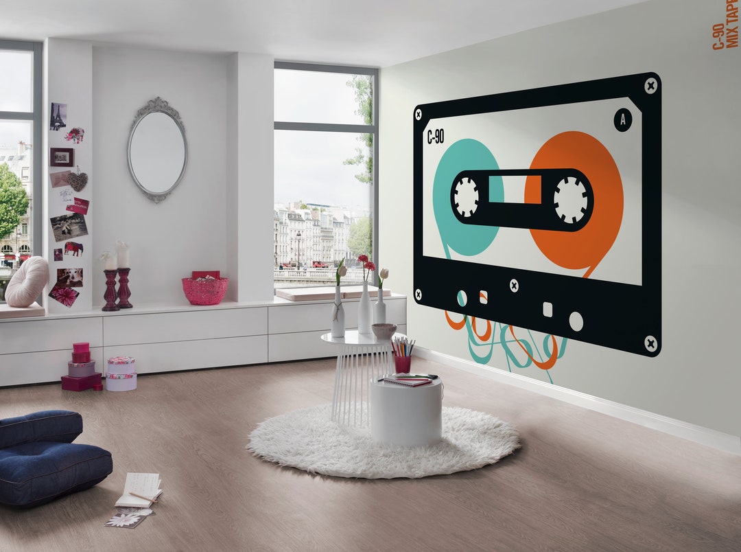 4.00 Blue Modern Mixtape - Modern X Black M Hallway, Music Bedroom, Living Etsy Orange Office and Tapet M 2.70 Wallpaper Mural Room